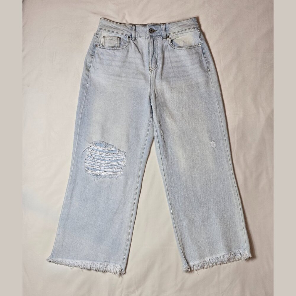 By Rewash Light Wash Distressed Wide Leg Jeans w/ Frayed Hem – Size 27 / 5